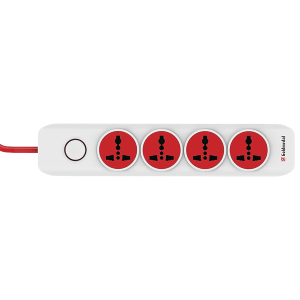 Goldmedal I-Design 6 Amp 4 Sockets Extension Board ( 2 Meters, Special Nylon Velcro Cable, 205102, White/Red)_1