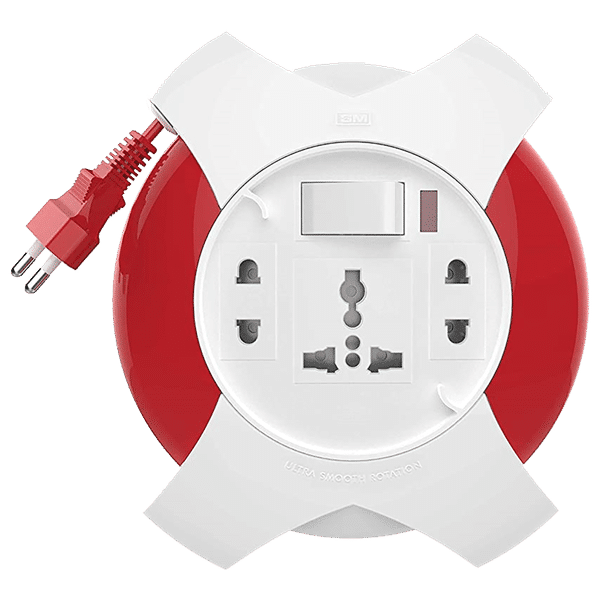 GM G Star 6 Amp 3 Sockets Extension Board ( 5 Meters, Ultra Smooth Rotation, GM 3042, White/Red)_1