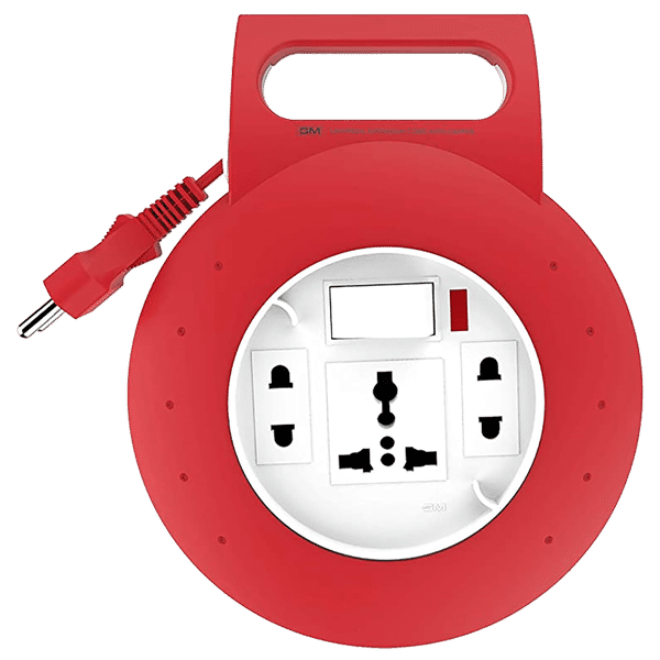 GM Jewel 6 Amp 3 Sockets Extension Board 5 Meters (Ultra Smooth Rotation, GM 3043, Red)_1