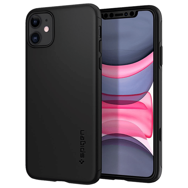 spigen Thin Fit Classic Polycarbonate Back Cover for Apple iPhone 11 (Wireless Charging Compatible, Black)_1