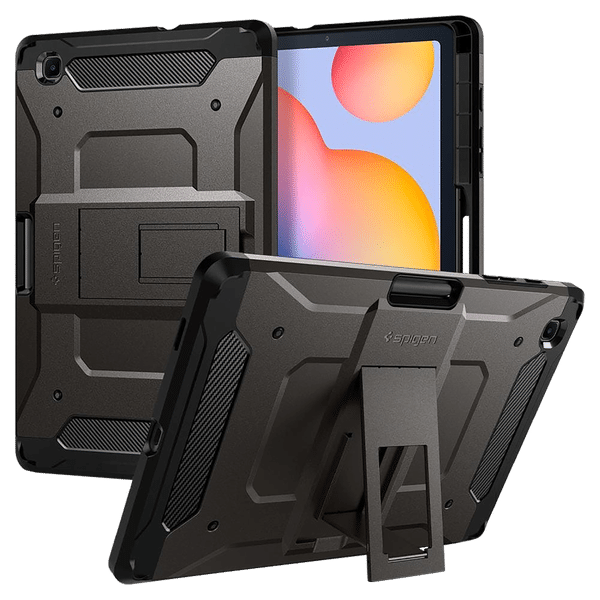 spigen Tough Armor Pro TPU & PC Back Case with Stand for SAMSUNG Galaxy Tab S6 Lite with S Pen Holder (Comfortable Angle, Gunmetal)_1