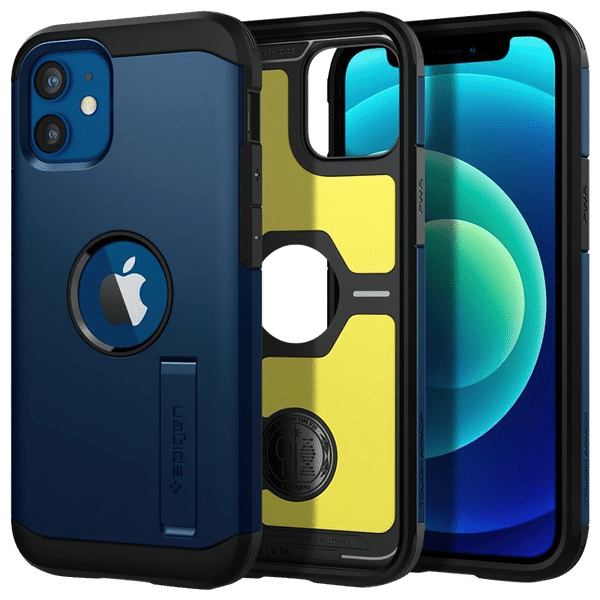 spigen Tough Armor TPU & Polycarbonate Back Case with Stand for Apple iPhone 12 Mini (Wireless Charging Compatible, Navy Blue)_1