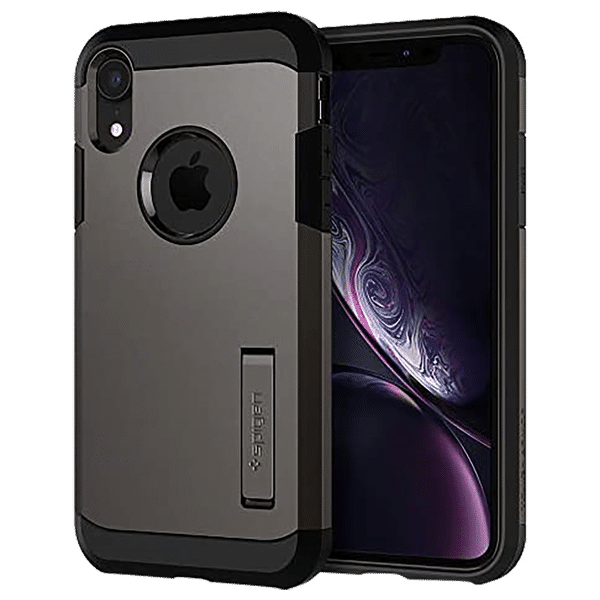 spigen Tough Armor TPU & Polycarbonate Back Case with Stand for Apple iPhone XR (Wireless Charging Compatible, Gunmetal)_1