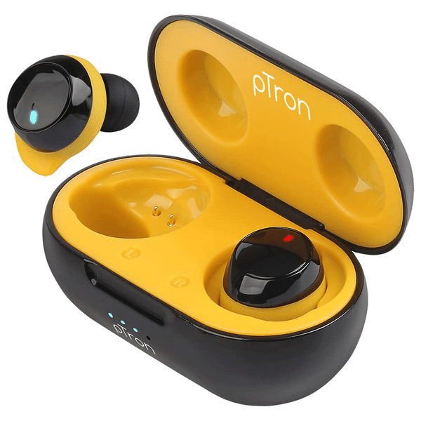 pTron Bassbuds Evo TWS Earbuds with Passive Noise Cancellation (Water Resistant, Fast Charging, Black and Yellow)_1