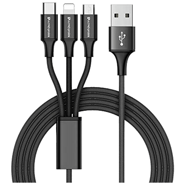 ultraprolink Trio Link Nylon Fiber 1.5 Meter USB 3.0 to Lightning, USB Type C, Micro USB 2.0 Fast Charging and Data Transfer USB Cable (Nylon Braided Cable, UL1015BLK-0150, Black)_1
