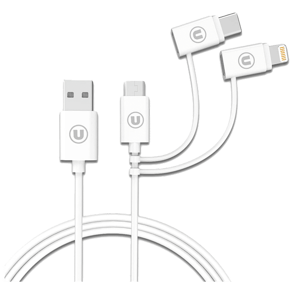 Bandridge 1 Meter USB 3.0 to USB Type-C 3.0 Micro USB 2.0 Lightning Power/Charging Power Cable (Tangle Free, B3IN1W, White)_1
