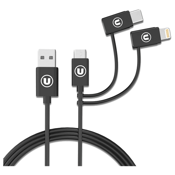 Bandridge U Series Type A to Type C, Micro USB, Lightning 3.2 Feet (1M) 3-in1 Cable (Tangle Free, Black)_1