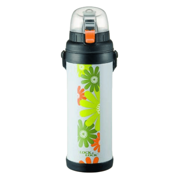 LocknLock 800 ml Cylindrical Stainless Steel Water Bottle (Double Silicone Lid, LHC741, Grey)_1
