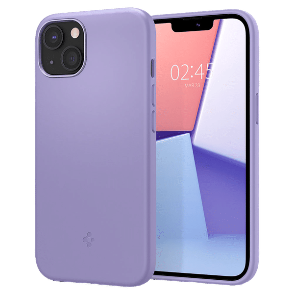 spigen Silicone Fit Soft Silicone Back Cover for Apple iPhone 13 (Air Cushion Technology, Iris Purple)_1