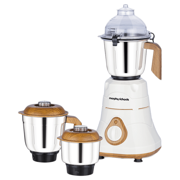 morphy richards Brut 800 Watts 3 Jars Mixer Grinder (Silicon Gaskets, 640110, Wood Finish with Parker White)_1