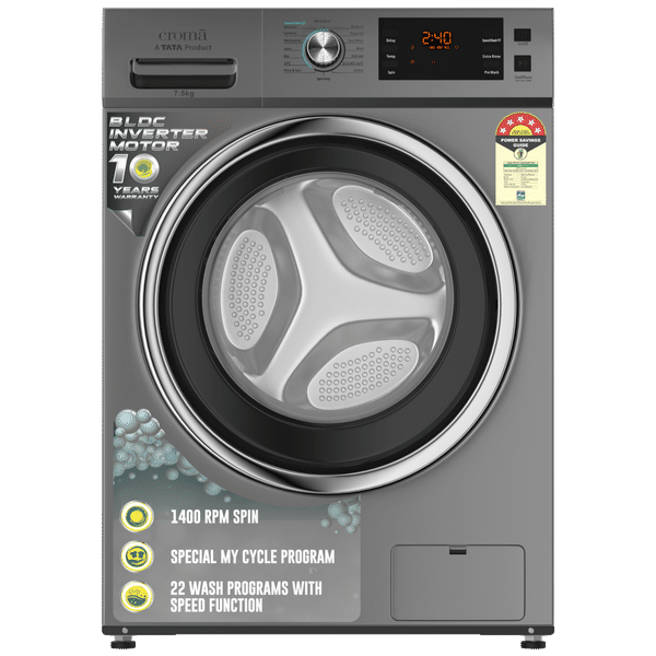 Croma 7.5 kg 5 Star Fully Automatic Front Load Washing Machine (CRLWFL0755W7903, Invertor Motor Technology, Silver Grey)_1