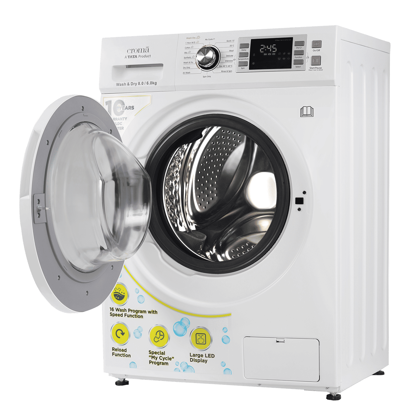 Buy Croma 8/6 kg Fully Automatic Front Load Washer Dryer Combo (CRLWWD0805W7991, BuiltIn Heater