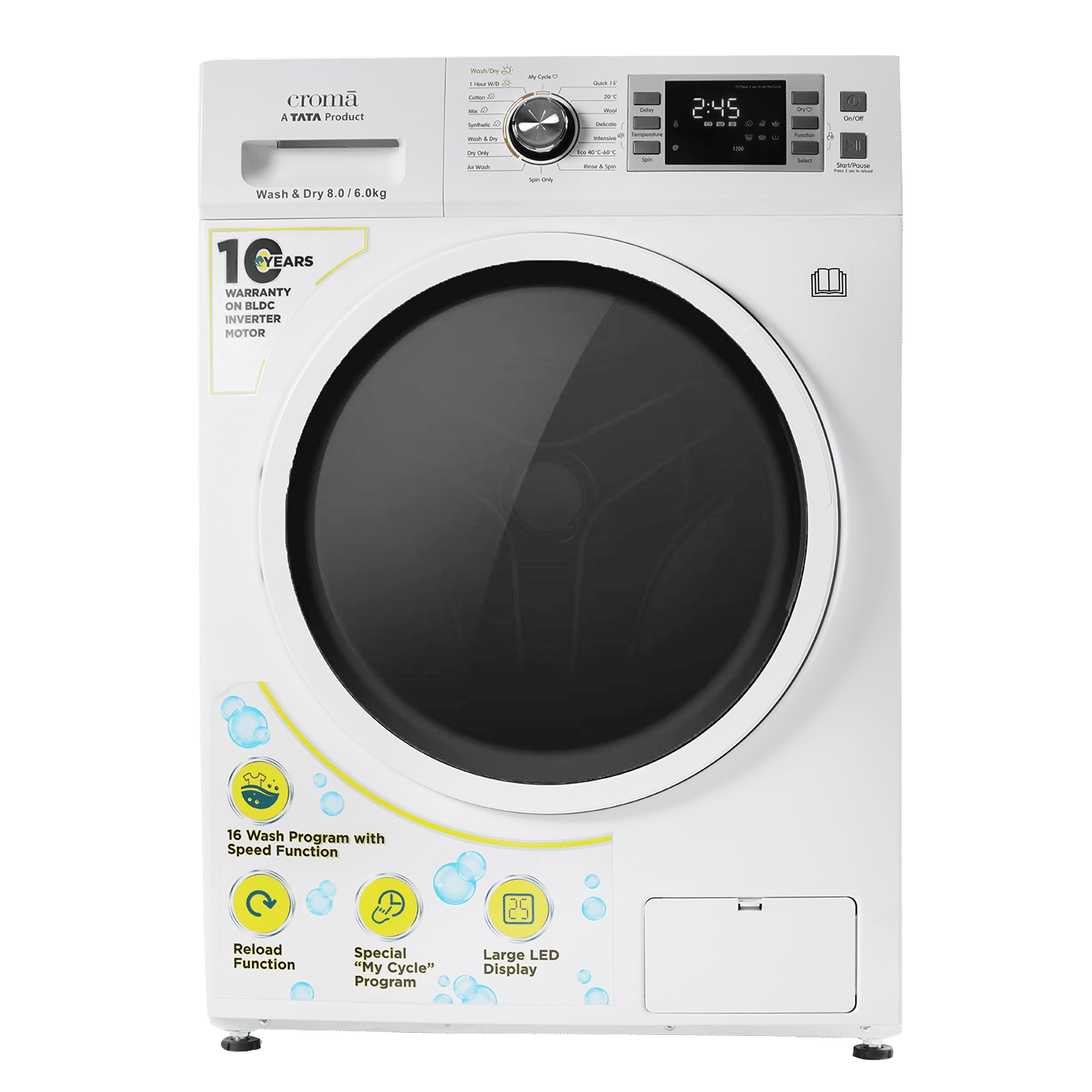 Buy Croma 8/6 kg Fully Automatic Front Load Washer Dryer Combo (CRLWWD0805W7991, BuiltIn Heater