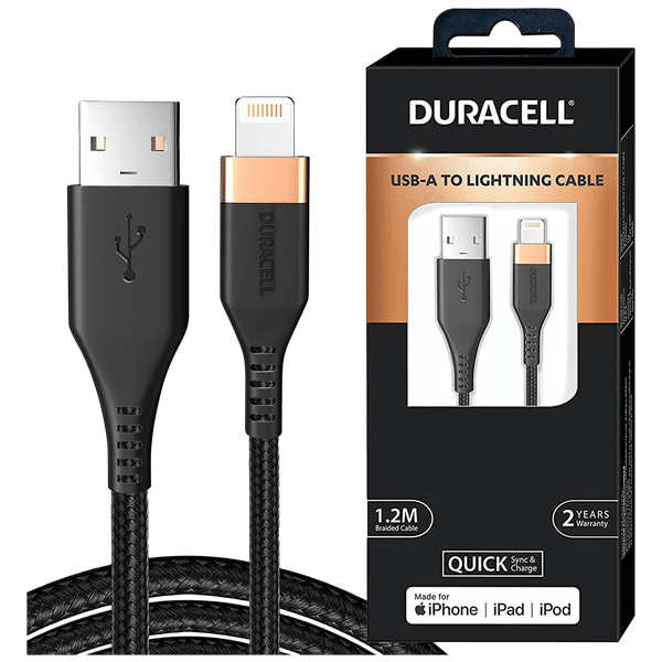 DURACELL Type C to Lightning Connector 3.96 Feet (1.2 M) Cable (Tangle-free Design, Black)_1