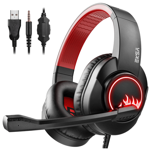 EKSA T8 Over-Ear Wired Gaming Headset with Mic (3D Stereo Surround Sound, Red)_1