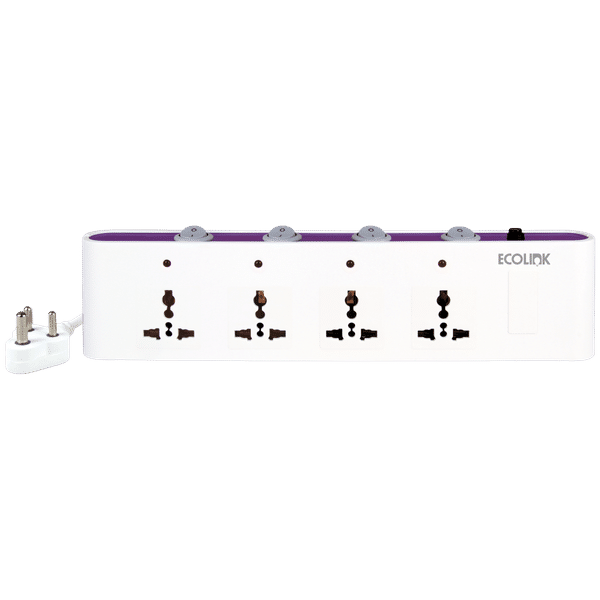 PHILIPS Ecolink Guardian 6 Amps 4 Sockets Spike Guard With Individual Switch (2 Meters, VoltSafe Technology, 913715174401, White and Purple)_1