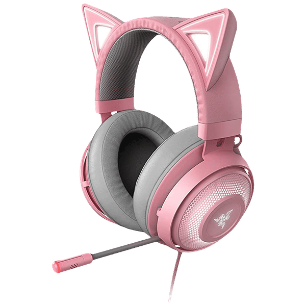 RAZER Kraken Kitty Quartz RZ04-02980200-R3M1 Wired Gaming Headset with Active Noise Cancellation (Stream Reactive Lighting, Over Ear, Pink)_1