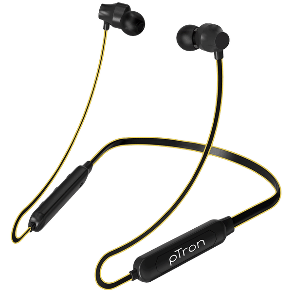 pTron InTunes Lite 140317787 Neckband with Passive Noise Cancellation (6 Hours Playtime, Black/Yellow)_1