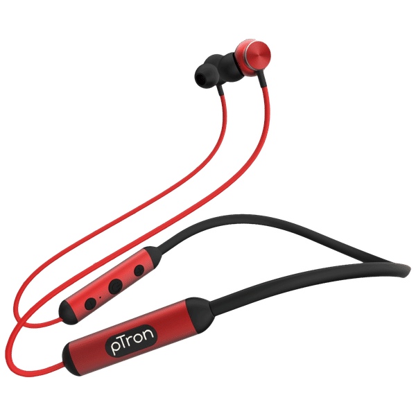 pTron InTunes Ultima 140318024 Neckband with Passive Noise Cancellation (IPX4 Sweat & Water Resistant, 18 Hours Playtime, Black/Red)_1