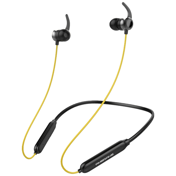 ambrane BassBand ANB-33 Neckband with Noise Isolation (IPX4 Water Resistant, High Bass Stereo Sound, Black/Yellow)_1