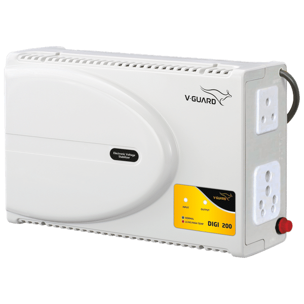 V-GUARD 6 Amps Voltage Stabilizer For Up to 203cm (80") TV + 1 Set Top Box + 1 Home Theatre (200 - 240V AC Output, Digi 200, White)_1