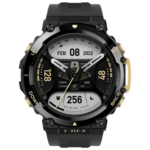 amazfit T-Rex 2 Smartwatch with Activity Tracker (35.3mm AMOLED Display, 10ATM Water Resistant, Astro Black Gold Strap)_1