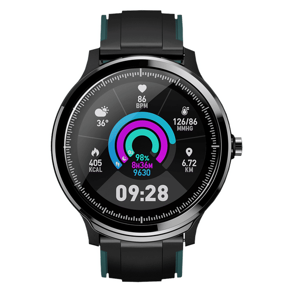 CROSSBEATS Ace Smartwatch with GPS (33mm LCD Display, IP68 Waterproof, Black Sea Green Strap)_1