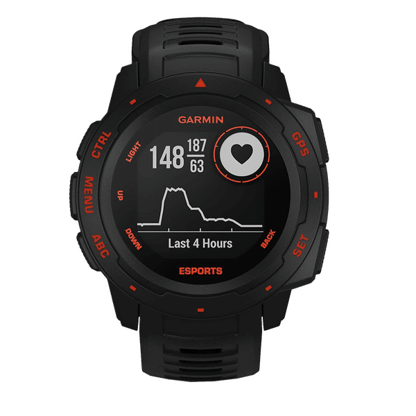 GARMIN Instinct Esports Edition Smartwatch with Activity Tracker (23mm Monochrome Display, 10ATM Water Resistant, Black Lava Strap)_1