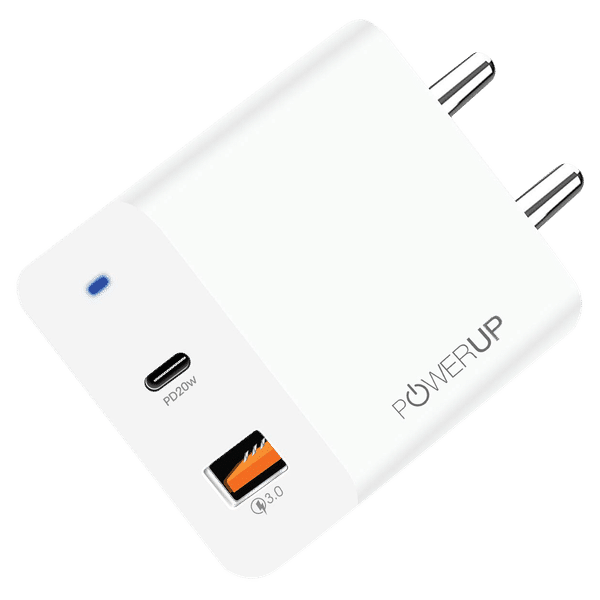 POWERUP 20W Type A & Type C 2-Port Fast Charger (Adapter Only, Multiple Safety Protection, White)_1