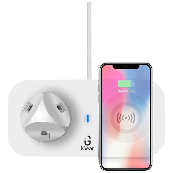 iGear DockMe 5W 3-in-1 Wireless Charging Dock for iOS, Android, Earbuds (5V Rotating Dock, White)_1