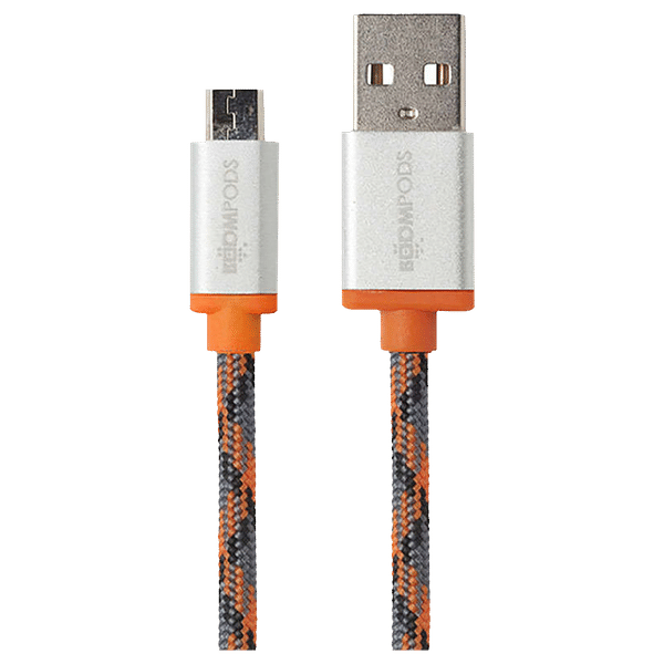 Boompods Retro Type A to Micro USB 3.3 Feet (1M) Cable (Tangle-free Design, Orange)_1