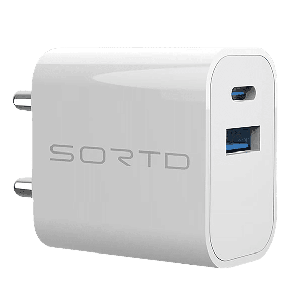 Sortd GaN 33W Type A & Type C 2-Port Fast Charger (Adapter Only, Intelligent Power Distribution, White)_1