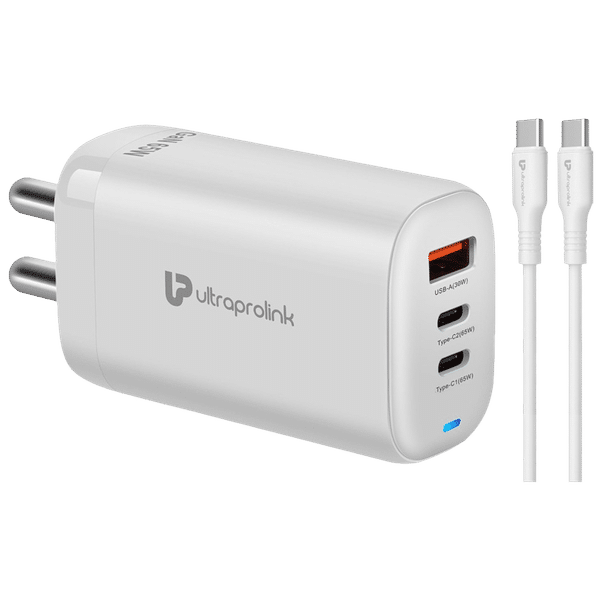 UltraProlink Boost GaN 65W Type A & Type C 3-Port Fast Charger (Type C to Type C Cable, Multi-Layer Protection, White)_1
