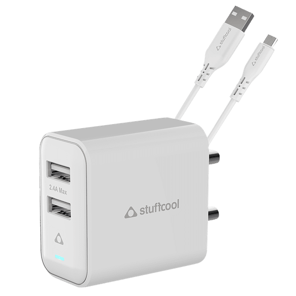 Stuffcool Flow Type A 2-Port Fast Charger (Type A to Micro USB Cable, Auto Detect Smart IC, White)_1