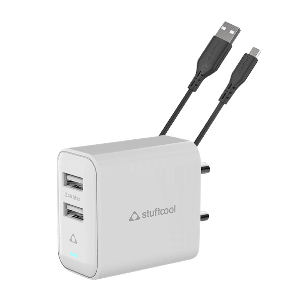 Stuffcool Flow Type A 2-Port Fast Charger (Type A to Type C Cable, Auto Detect Smart IC, White)_1