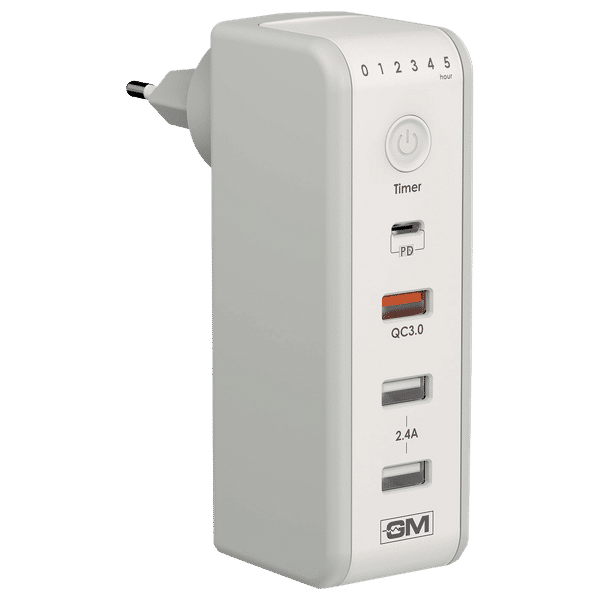 GM Cuba 18W Type A & Type C 4-Port Fast Charger (Adapter Only, 180 Degree Plug Rotation, White)_1