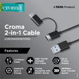 Croma Type A to Type C, Micro USB 3.9 Feet (1.2M) 2-in-1 Cable (Sync and Charge, Black)_3