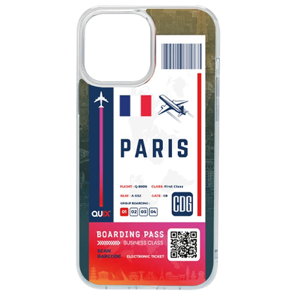 QUIX Paris Boarding Pass Soft TPU Back Cover for Apple iPhone 14 (Supports Wireless Charging, Multi Color)_1