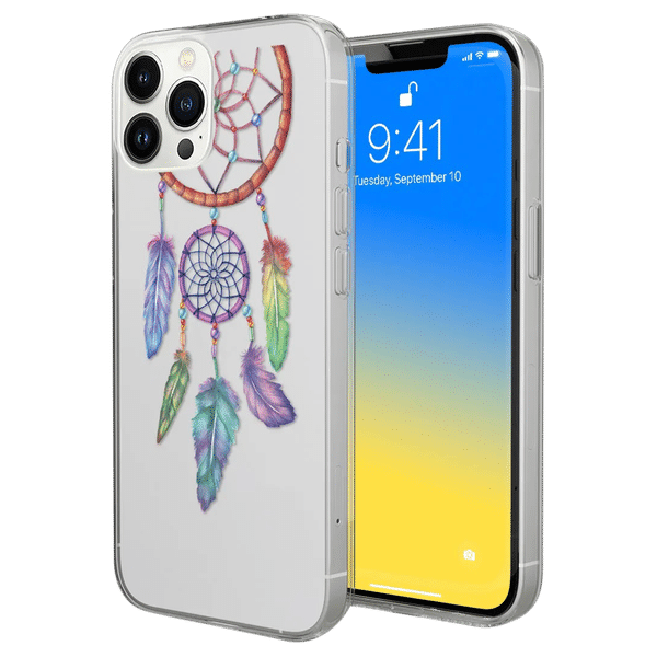 Macmerise Dream Catcher Feathers Liquid Silicone Back Cover for Apple iPhone 14 Pro (Supports Wireless Charging, Multi Color)_1