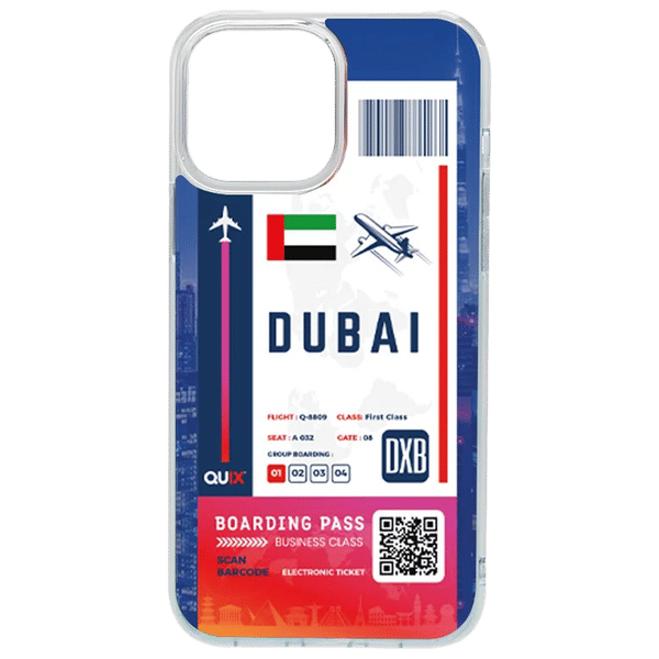 QUIX Dubai Boarding Pass TPU Back Cover for Apple iPhone 14 (Supports Wireless Charging, Multi Color)_1