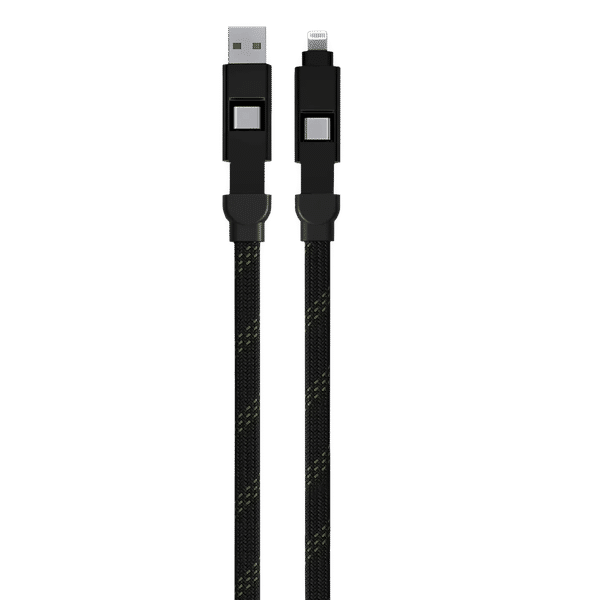 URBN Quad Type A, Type C to Type C, Lightning 1 Feet (0.3M) 4-in-1 Cable (Nylon Braided, Camo Black)_1
