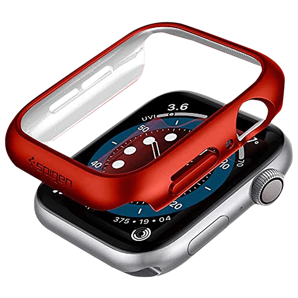 Spigen Thin Fit Polycarbonate Case for Apple Watch Series SE 2, SE, 6, 5 & 4 (44mm) (Razor-Thin Frame, Metallic Red)_1