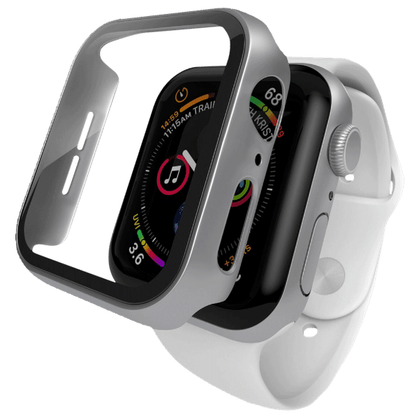 Hyphen DEFENDR TPU Bumper Case for Apple Watch Series SE, 4, 5 & 6 (44mm) (Touch Sensitive Tempered Glass, Silver)_1