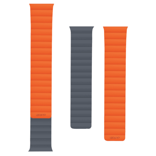 Gripp Reverser Silicone & Nylon Magnetic Strap for Apple Watch Series 7 (42mm, 44mm, 45mm) (Perfect Fit, Grey/Orange)_1