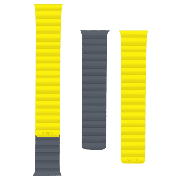 Gripp Reverser Silicone & Nylon Magnetic Strap for Apple Watch Series 7 (42mm, 44mm, 45mm) (Perfect Fit, Grey/Yellow)_1