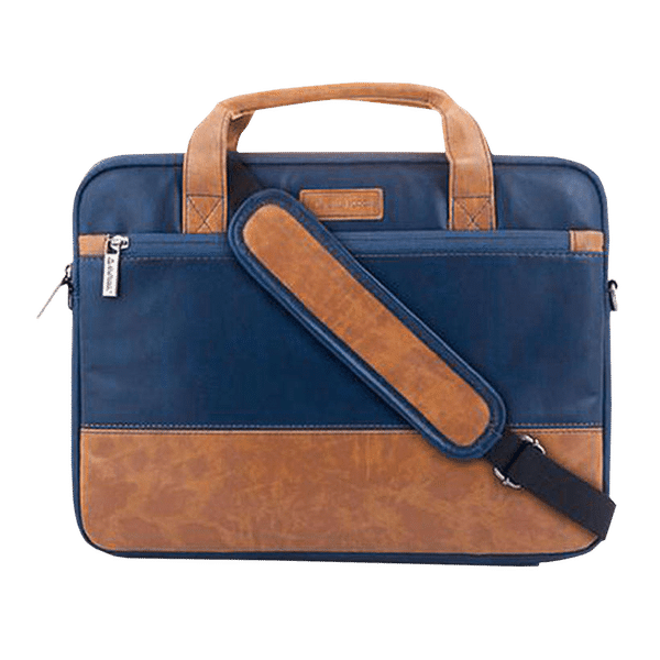 stuffcool Lush Faux Leather Laptop Sling Bag for 14 Inch Laptop (Detachable & Adjustable Shoulder Strap, Blue/Brown)_1