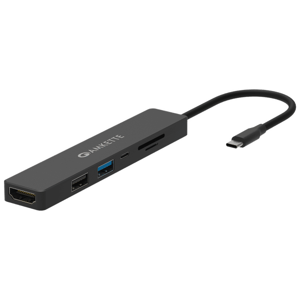 AMKETTE 6-in-1 USB 3.0 Type C to HDMI Type A, USB 3.0 Type A, USB 2.0 Type A, USB 3.0 Type C, SD Card Slot, MicroSD Card Slot Multi-Port Hub (Up to 5 Gbps Data Transfer, Black)_1