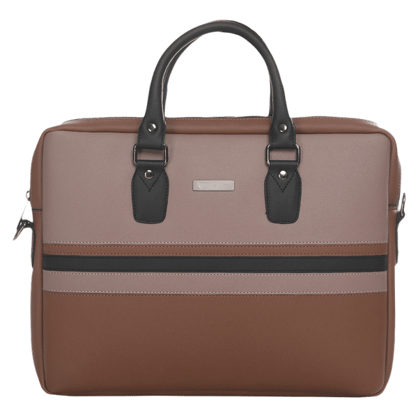 Dr. Vaku MILAN Stripey Vegan Leather Laptop Sling Bag for 13 & 14 Inch Laptop (Water Resistant, Pink/Camel)_1