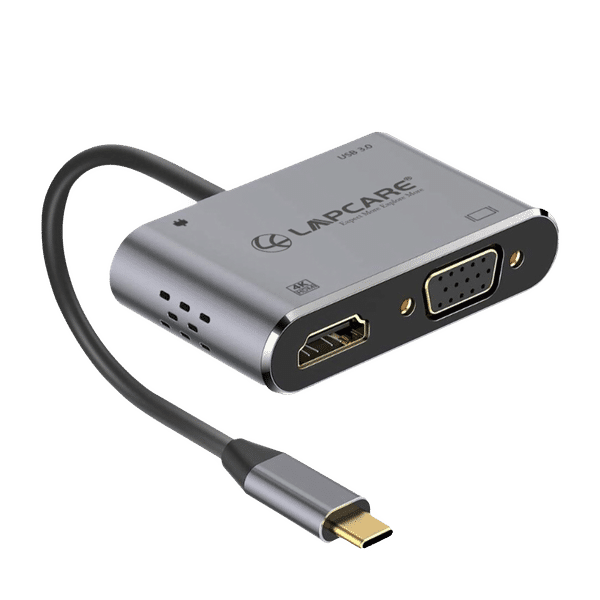 LAPCARE Lap-C 4-in-1 USB Type C to HDMI, VGA Port, USB 3.0 Type A, USB Type C Docking Station (Instant Expansion, Black)_1