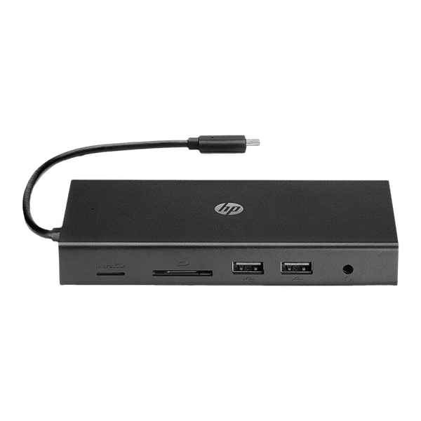 HP Travel USB 3.2 Type C to USB 2.0 Type A, VGA Port, LAN Port, SD Card Slot, MicroSD Card Slot, 3.5mm Stereo, HDMI Type A, USB 3.2 Type C Multi-Port Hub (Pass-Through Charging, Black)_1